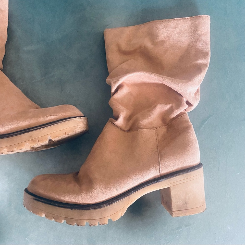 Boutique tan faux suede mid calf slouchy boots - Picture 3 of 13